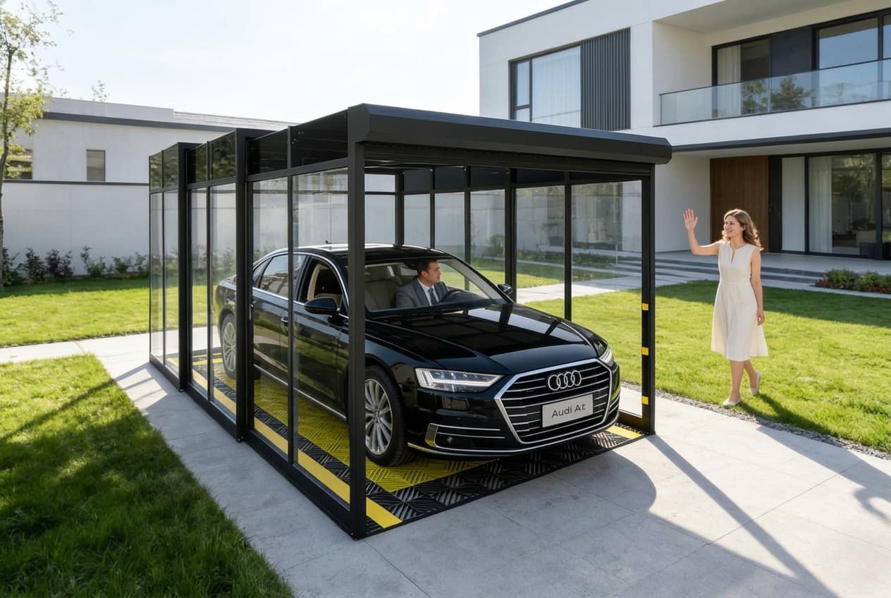 Carport SOLO na jeden samochód - płaski dach, przezroczyste ściany