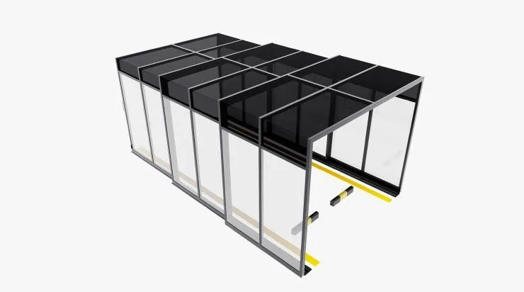 Zamknięty carport przesuwny z napędem elektrycznym - widok 3D