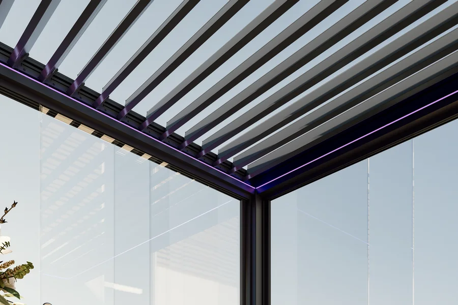 Narożnik pergoli FLEX LUX - słupek 168 × 168 mm i belka z oświetleniem