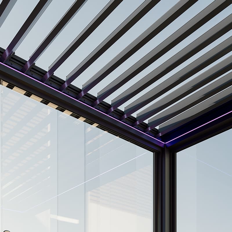 Narożnik pergoli FLEX LUX - słupek 168 × 168 mm i belka z oświetleniem