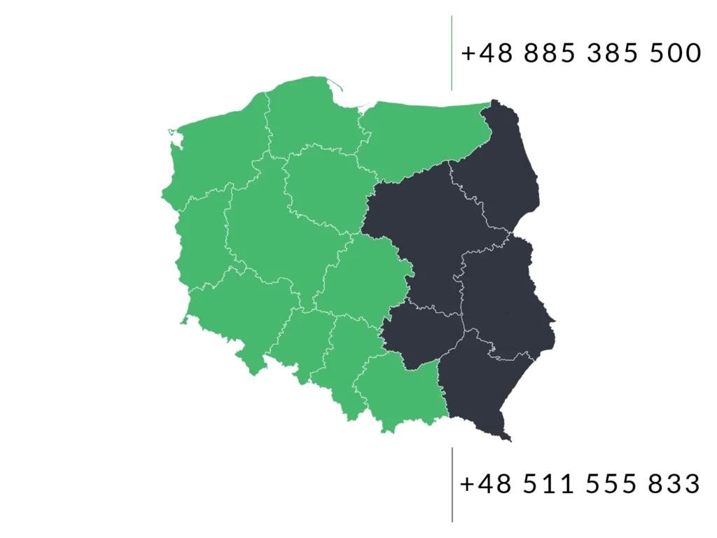 Mapa Polski z podzialem wojewodztw miedzy przedstawicieli handlowych TKJ Garden